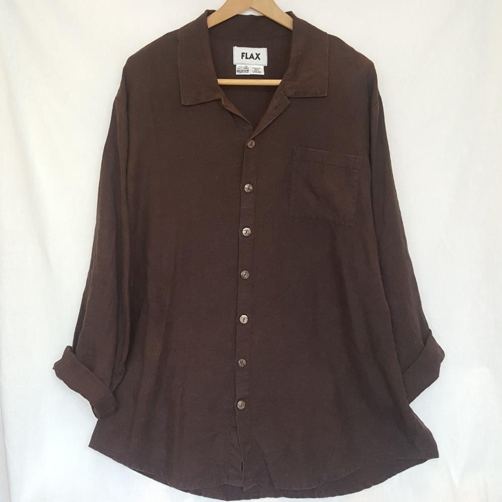 FLAX Lagenlook Collard Long Sleeve Linen Shirt M